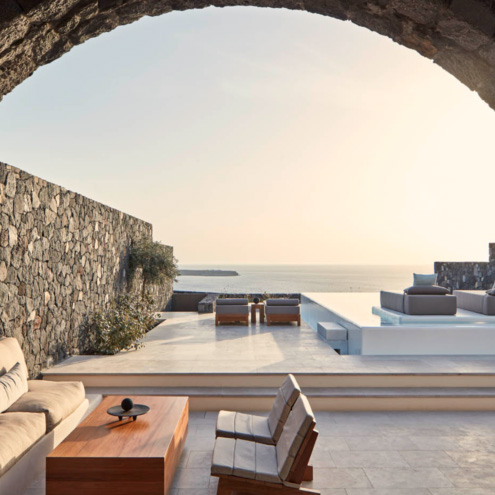 Photo of outside living space overlooking the ocean